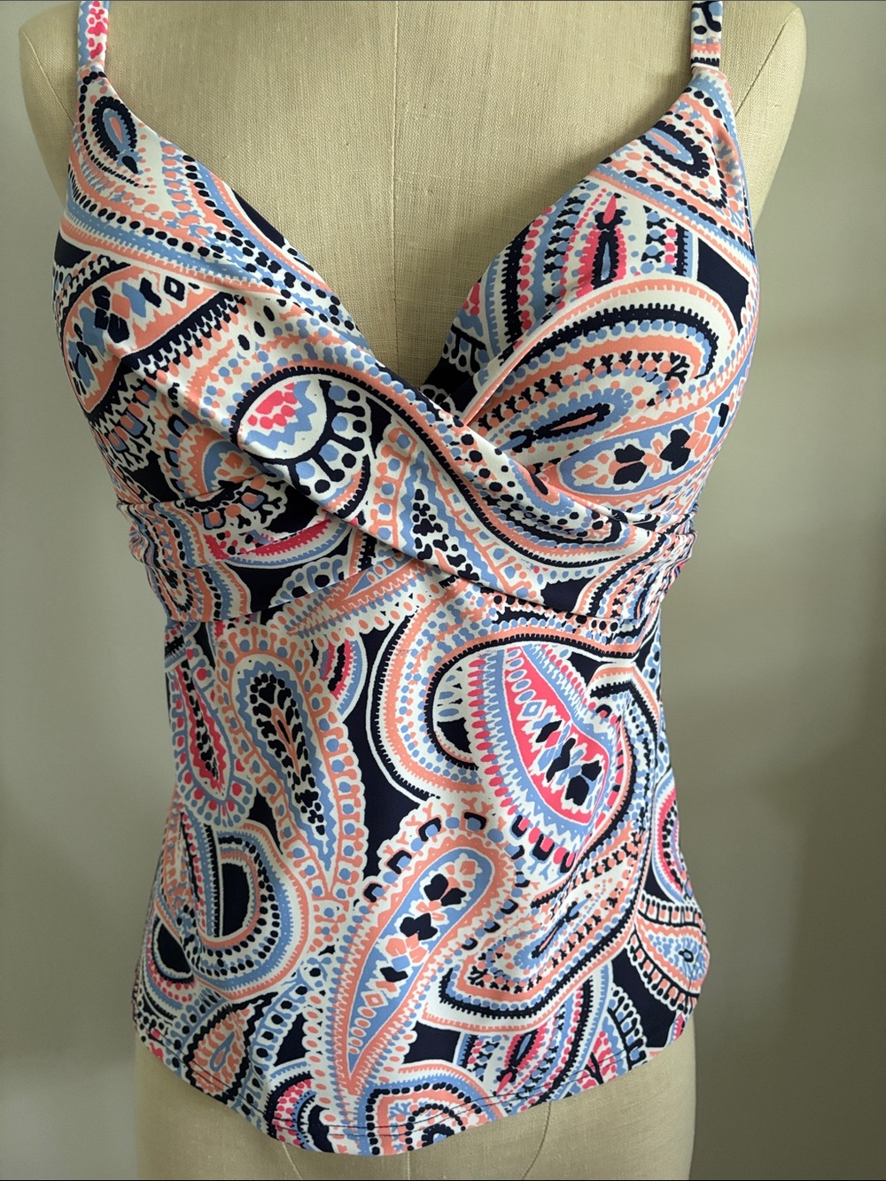 Island Escape Navy, Pink & Peach Paisley Tankini Top